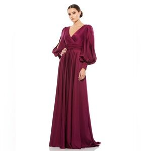 Mac Duggal SPLIT BISHOP SLEEVE WRAP FLOWY GOWN 67847